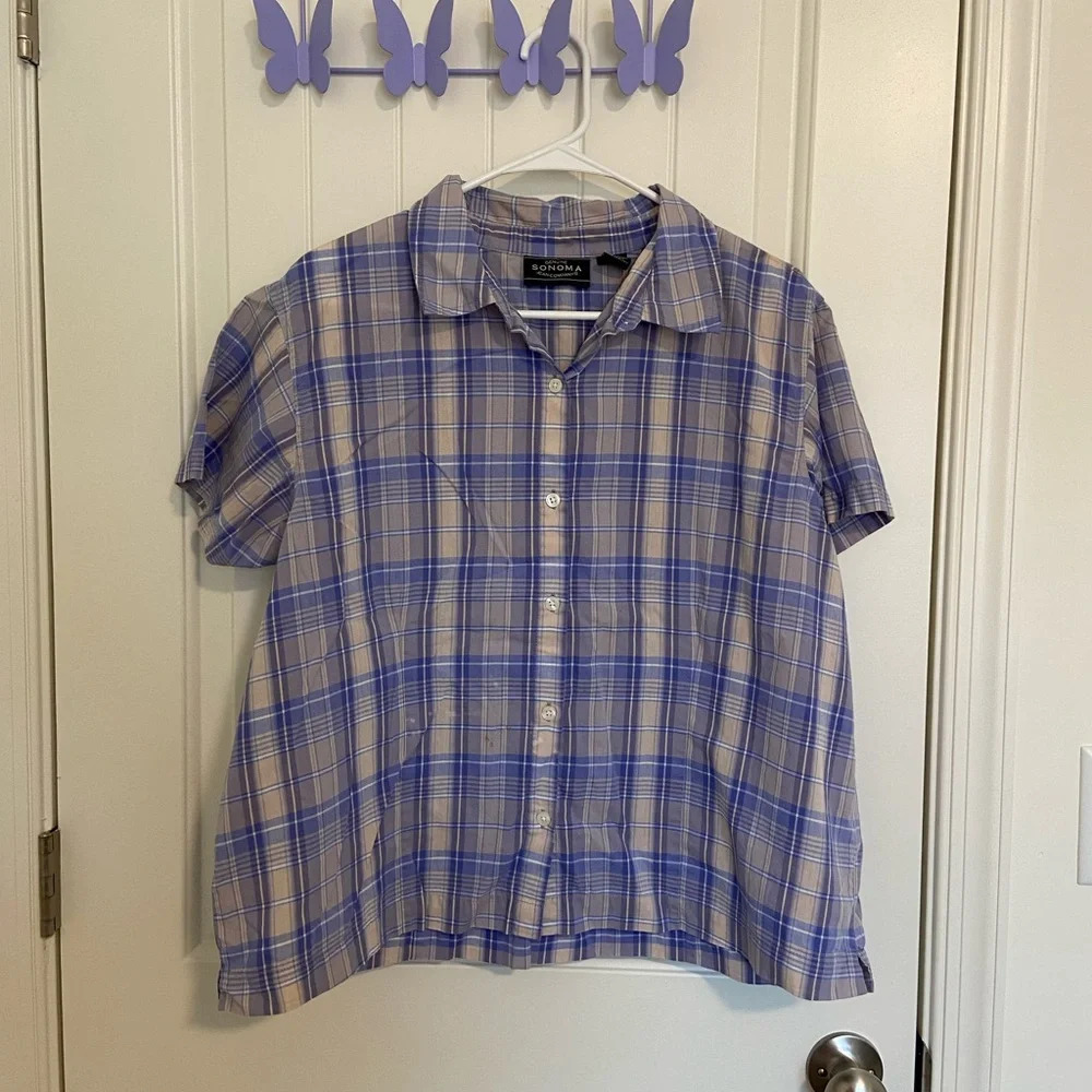 Vintage Genuine Sonoma Women’s‎ purple plaid button down shirt — XL